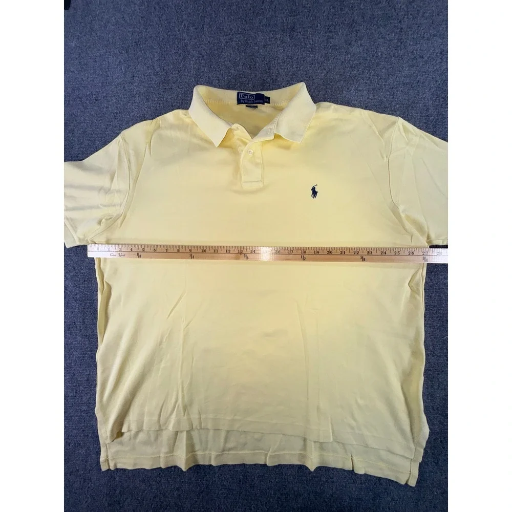 Polo Ralph Lauren Mens XL Yellow Short Sleeve Cotton Pique Polo Shirt Navy Pony